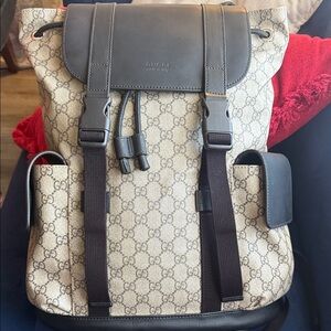 Gucci Monogram Beige and Black Backpack